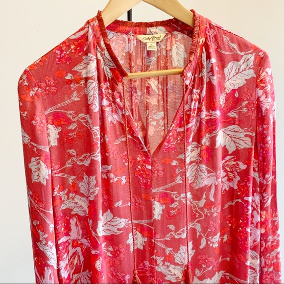 Lucky Brand Boho Red Floral Peasant Top - Picture 5 of 8